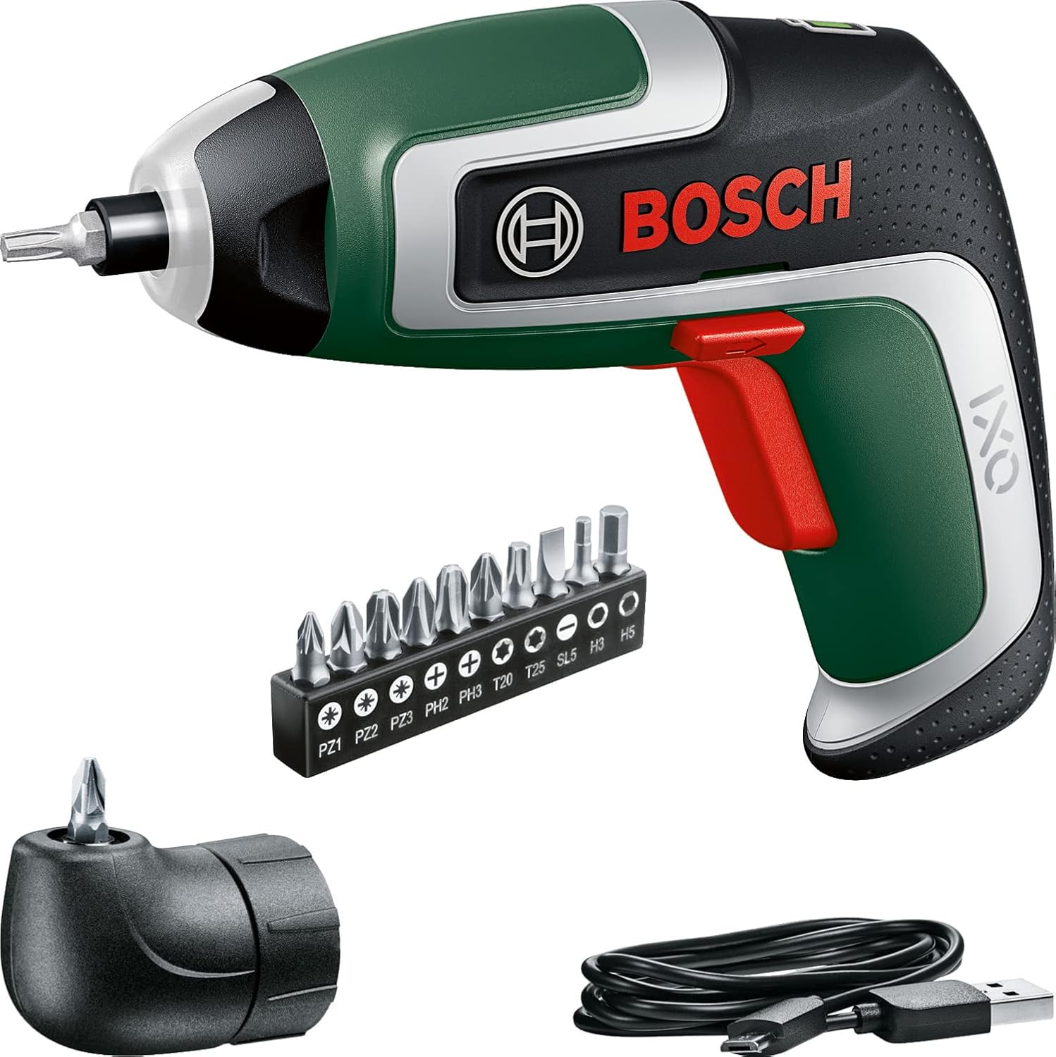 Bosch IXO Cordless Screwdriver (7th Generation, 3.6V, 2.0Ah, 5.5Nm, with Micro USB Cable, Includes Angle Attachment, Screws up to 190 Screws, in Box) - Amazon Edition