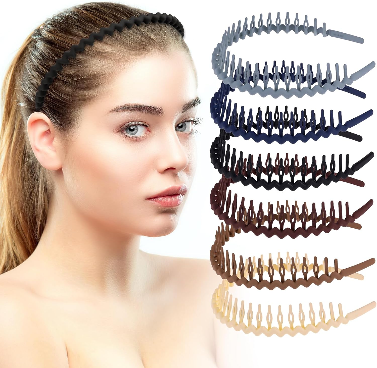 Qianyu 6 Pcs Shark Teeth Headbands Plastic FashionZig Zag Wave shape Hair Comb Bands Non Slip Thick Wavy Hair Head Band Accessories for Men Women Girls Teens