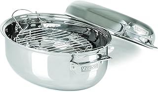 Viking Culinary 3-Ply Stainless Steel Oval Roasting Pan, 8.5 Quart, Includes Metal Induction Lid and Rack, Dishwasher, Oven Safe, Works on All Cooktops including Induction