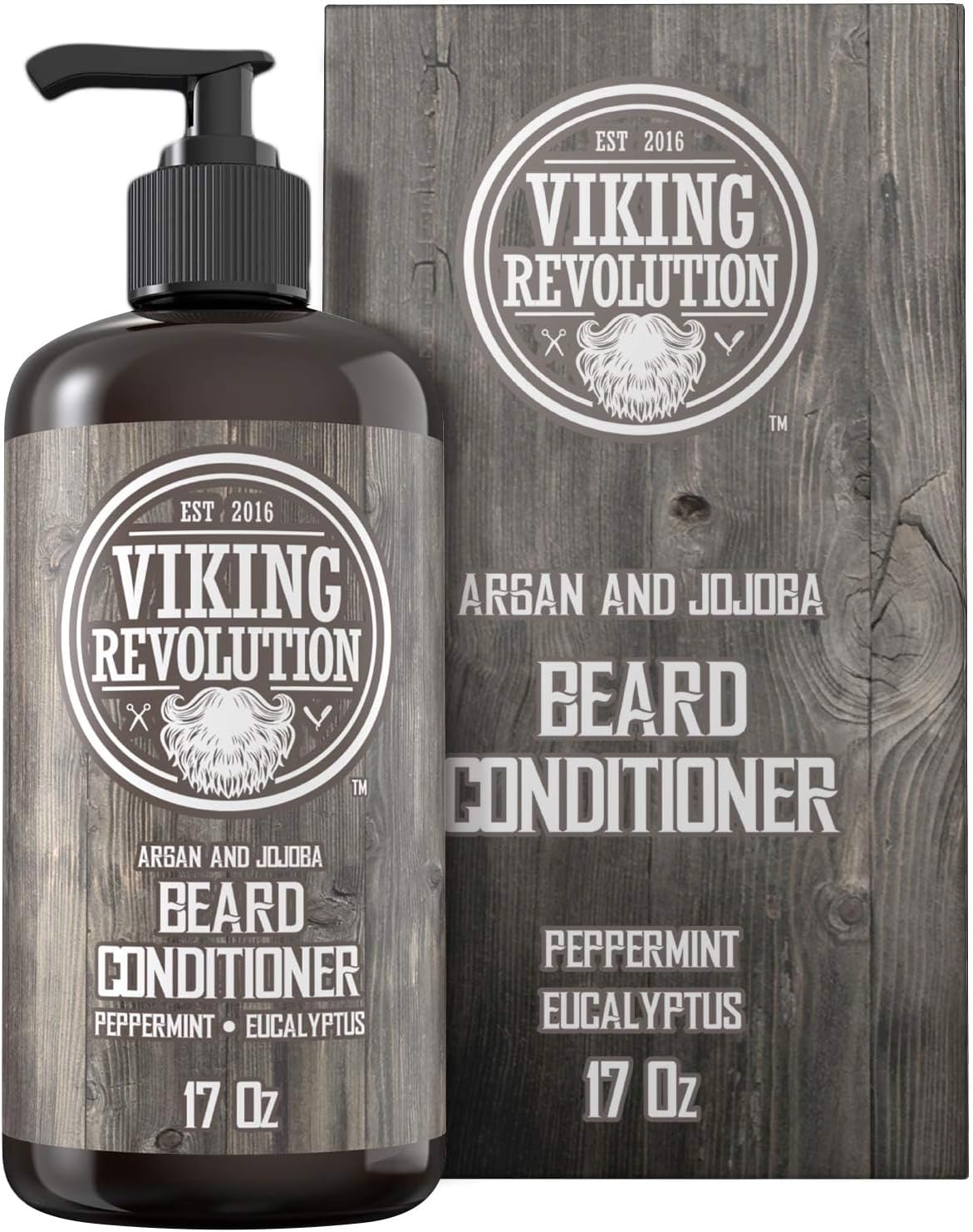 Viking Revolution - Beard Conditioner with Argan & Jojoba Oils - Softens & Strengthens - Beard Conditioner with Beard Oil - Peppermint and Eucalyptus - 500 ml