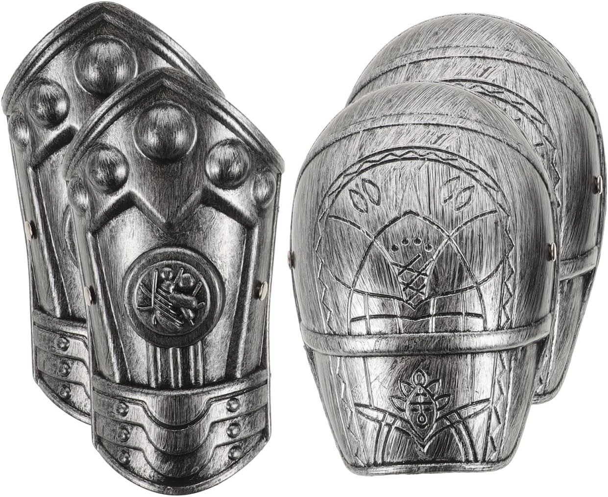 Kids Roman Armour Set - Silver Shoulder and Arm Plate Halloween Medieval Costume Accessory for Role Play Dress up Supplies