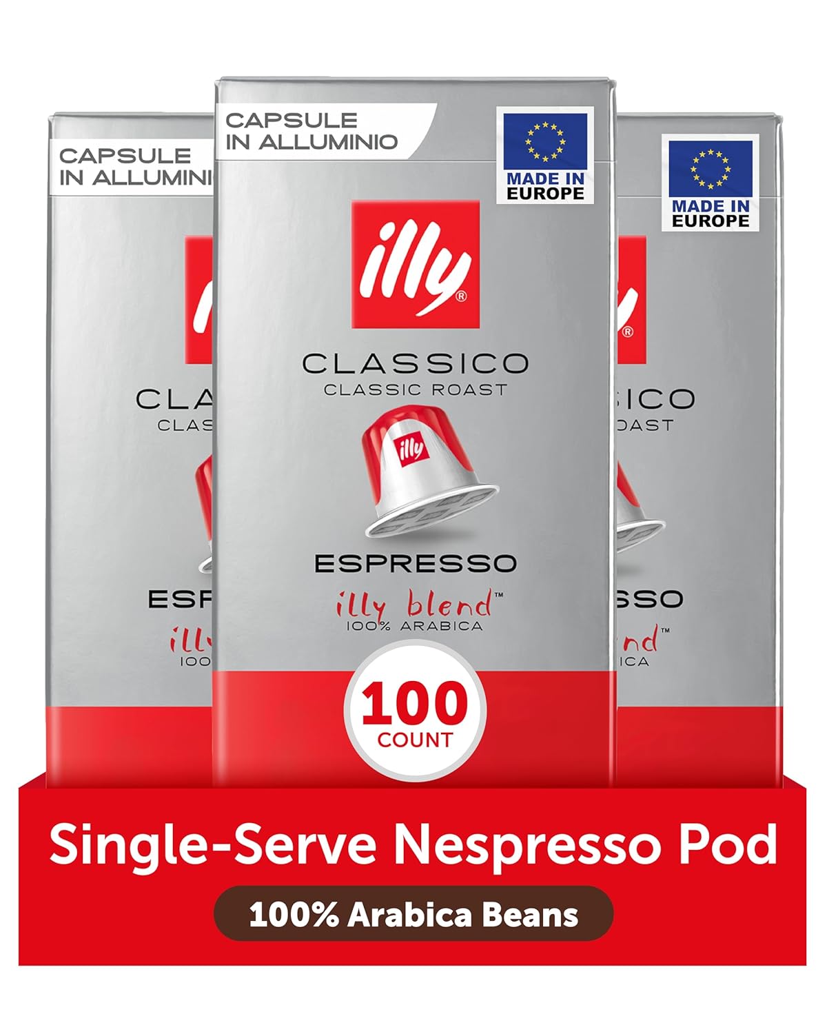 illy Aluminum Espresso Capsules - Compatible with Nespresso Machines - Classico Medium Roast Coffee - Mild & Balanced - Notes of Caramel, Orange Blossom & Jasmine Single Serve Capsules - 10 Count (Pack of 10)