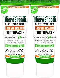 TheraBreath Fresh Breath Dentist Formulated Fluoride Free Toothpaste, Mild Mint, 4 Ounce (Pack of 2), Multi