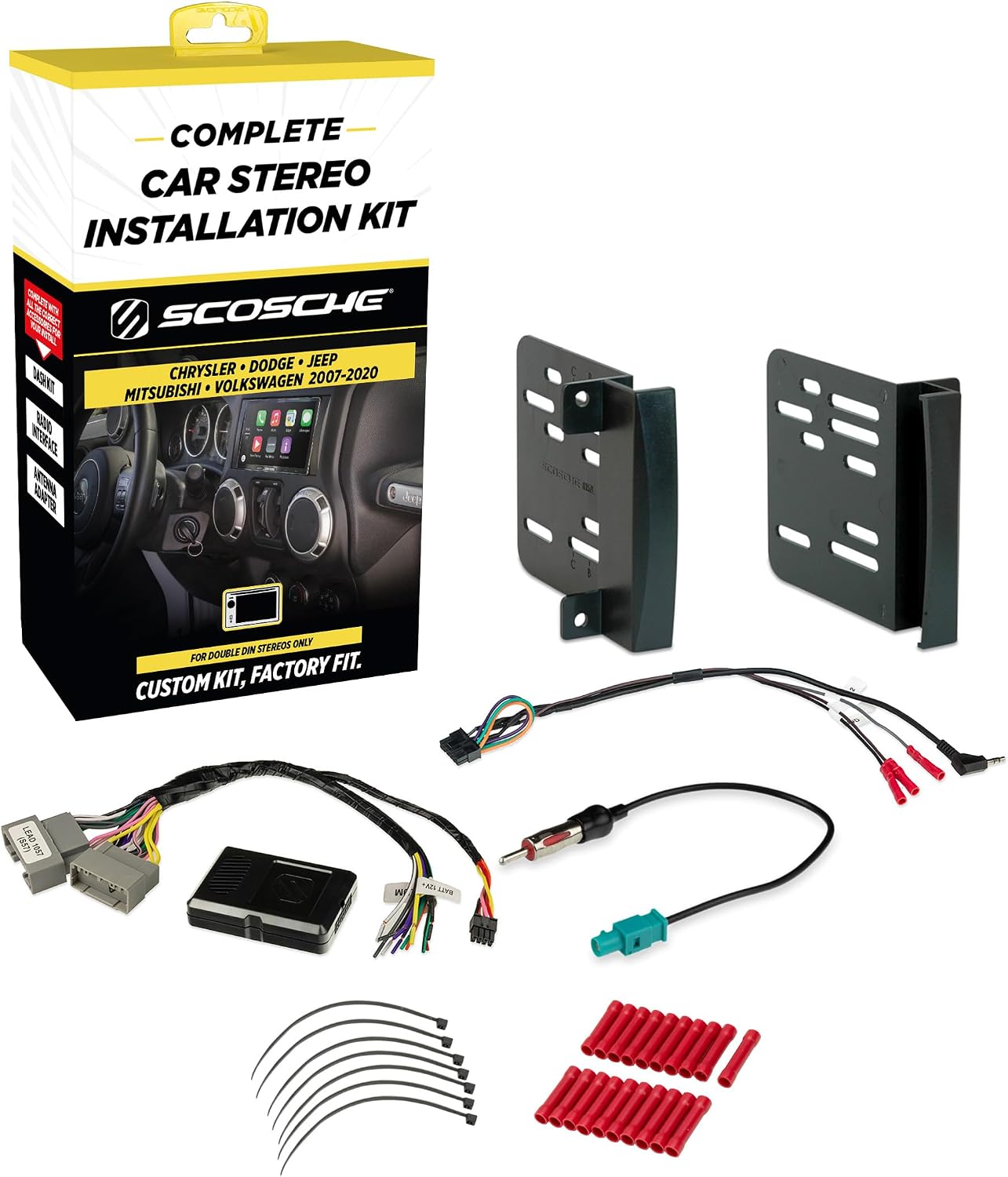 Scosche CR0714DDCS Double DIN Radio Install Dash Kit Compatible with Select 2007-19 Chrysler, Dodge or Jeep Vehicles - Complete Car Stereo Installation Kit - See Fit Guide in Images to Verify Vehicle