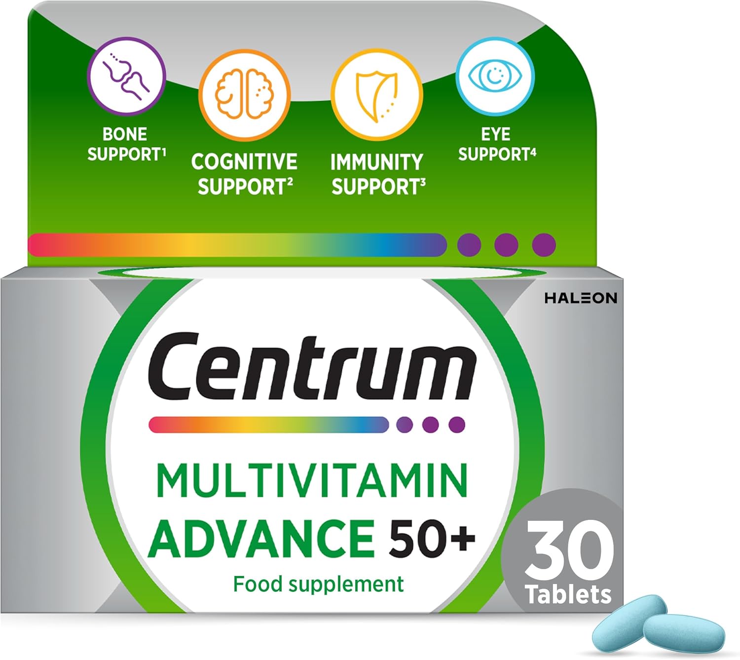 Centrum Advance 50+ Tablets Multivitamin & Mineral Supplements, with 24 essential nutrients, including vitamin D, C, Zinc, 30 ct