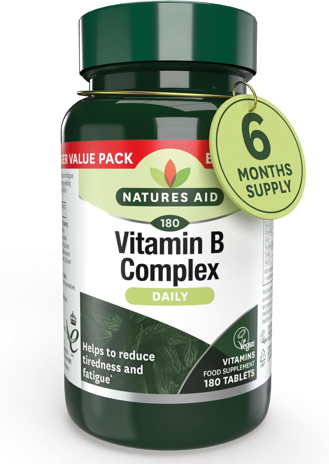 Natures Aid Vitamin B Complex 180 Tablets – High Potency – Supports Energy Metabolism, Nervous System, Brain & Immune Function – Vegan, Gluten Free, Non-GMO – Overall Wellbeing Supplement