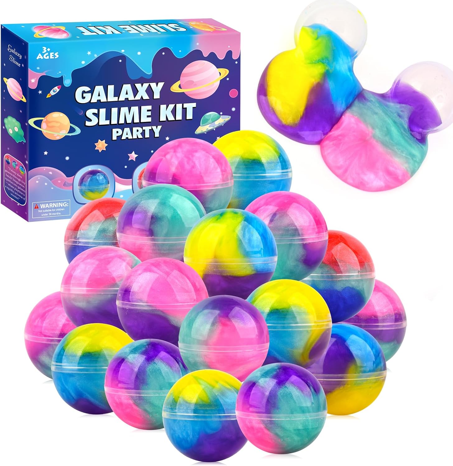 28-Pack Galaxy Slime Party Favors, Bulk Fluffy Slime Balls Stretchy, Non-Sticky, Mess-Free for Kids, Stress Relief Mini Toys for Girls and Boys - Classroom Reward, Party Supplies, Goodie Bag Stuffers
