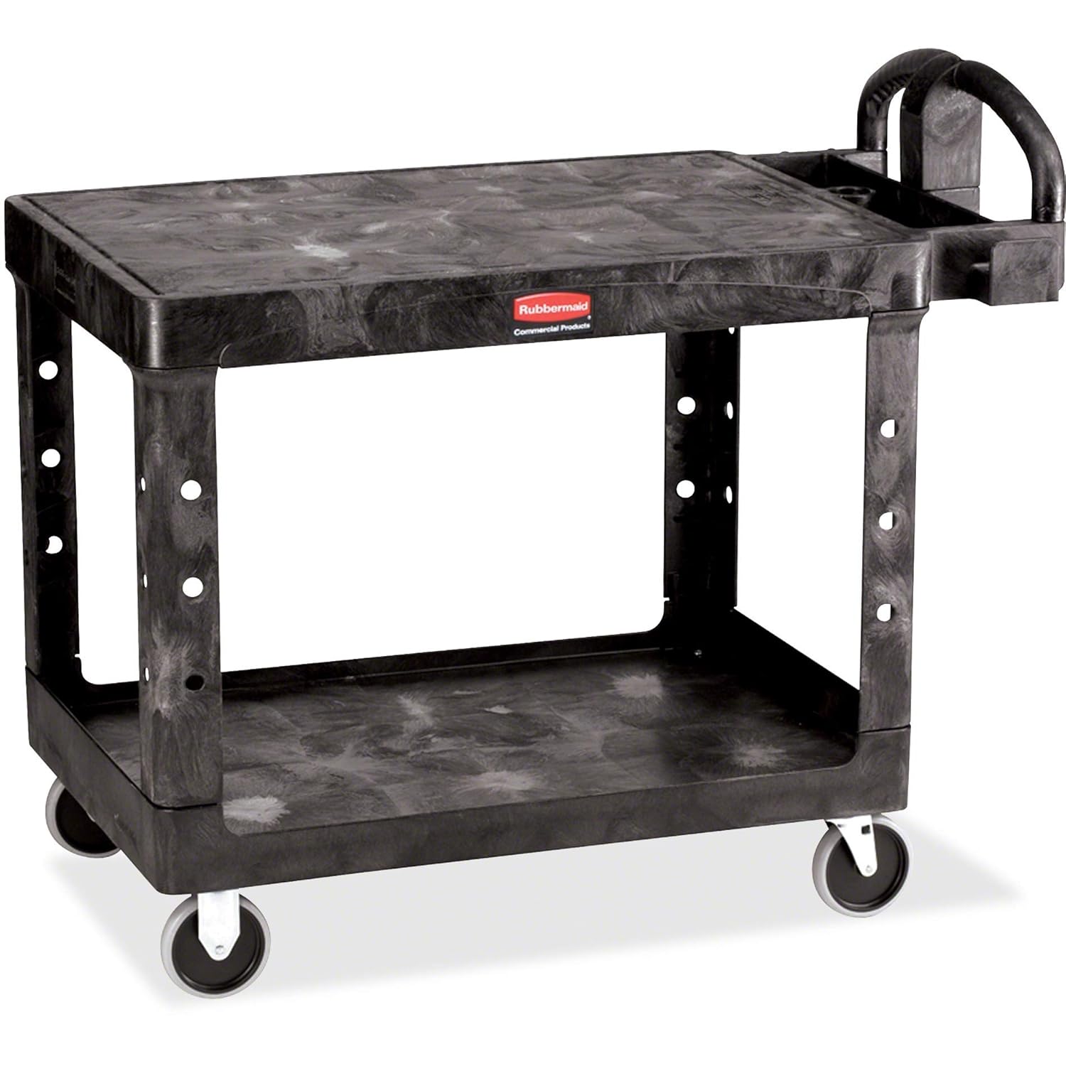 Rubbermaid Commercial Products 2-Shelf Utility/Service Cart, Medium, Flat Shelves, Ergonomic Handle, 500 lbs. Capacity, Ideal for Warehouse/Garage/Cleaning/Manufacturing
