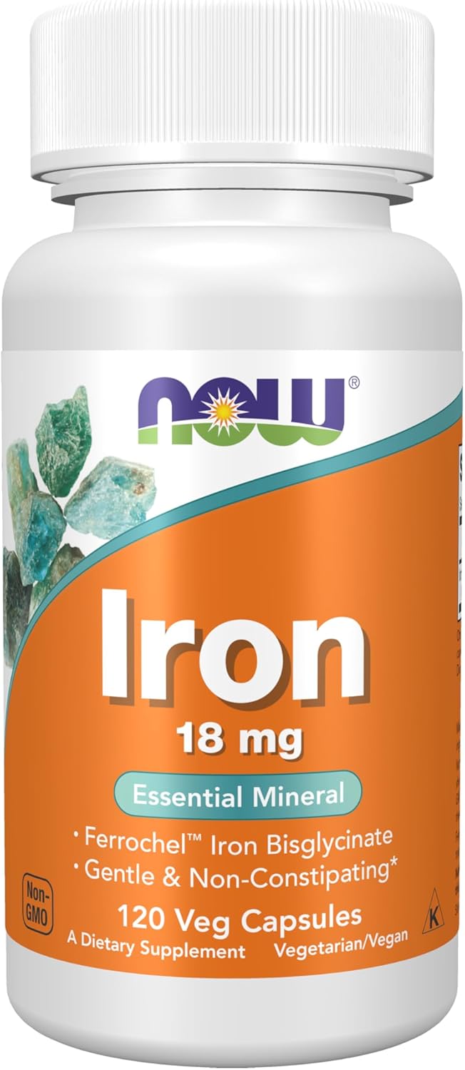 NOW Foods Supplements, Iron 18 mg, Non-Constipating*, Essential Mineral, 120 Veg Capsules