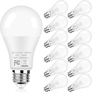 12-Pack A19 LED Light Bulbs, 100W Equivalent Bulbs, 13W 5000K Daylight White LED Bulbs with Standard E26 Medium Base, Super Bright 1500 Lumens, CRI85+, No Flicker Non-Dimmable Bulbs for Lamp