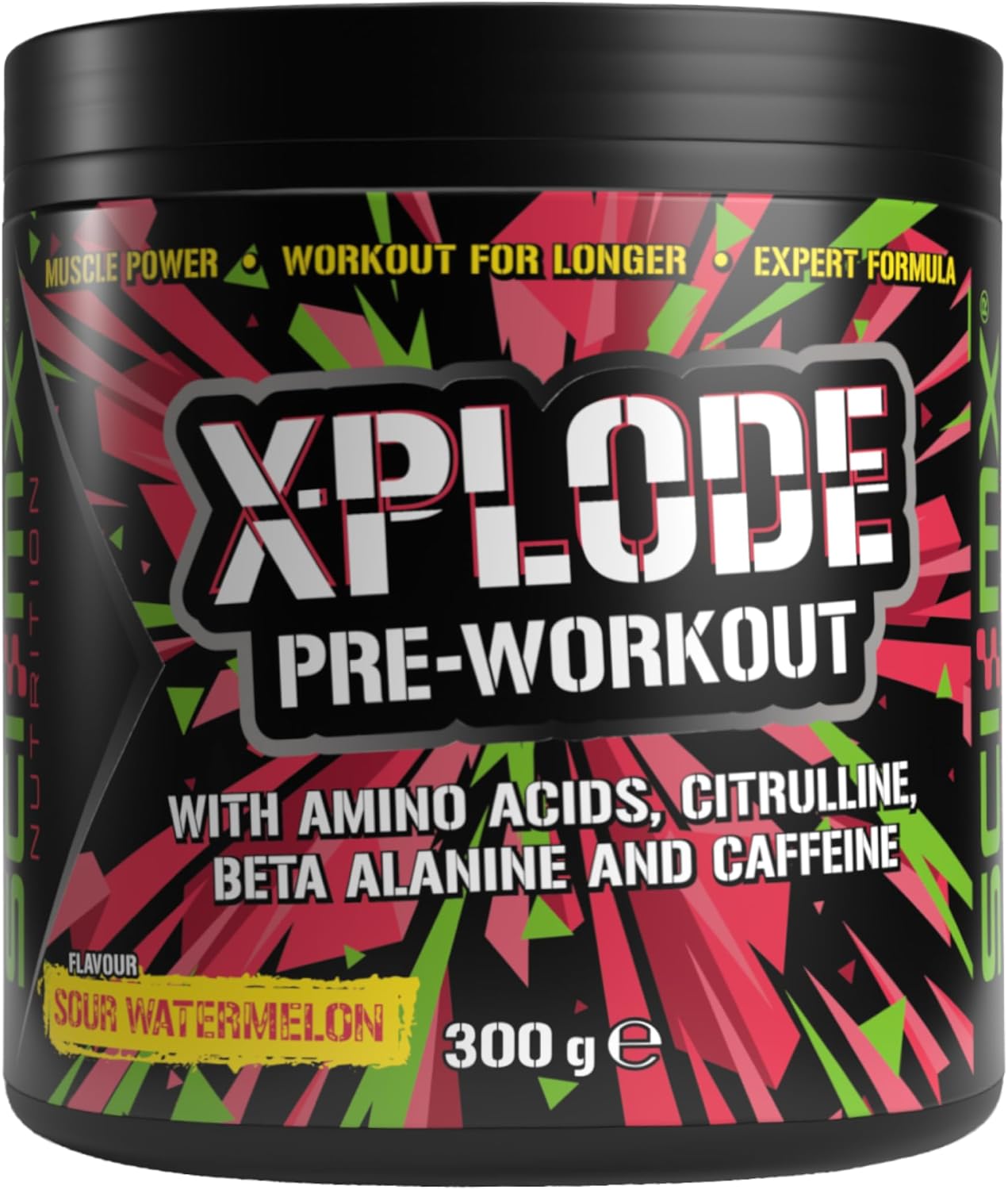 SCI-MX - X-PLODE Pre Workout Powder - Sour Watermelon - Amino Acids + 250mg Caffeine • 6g Citrulline Malate • 3.2g Beta Alanine per Serving (20 Servings) - 300g