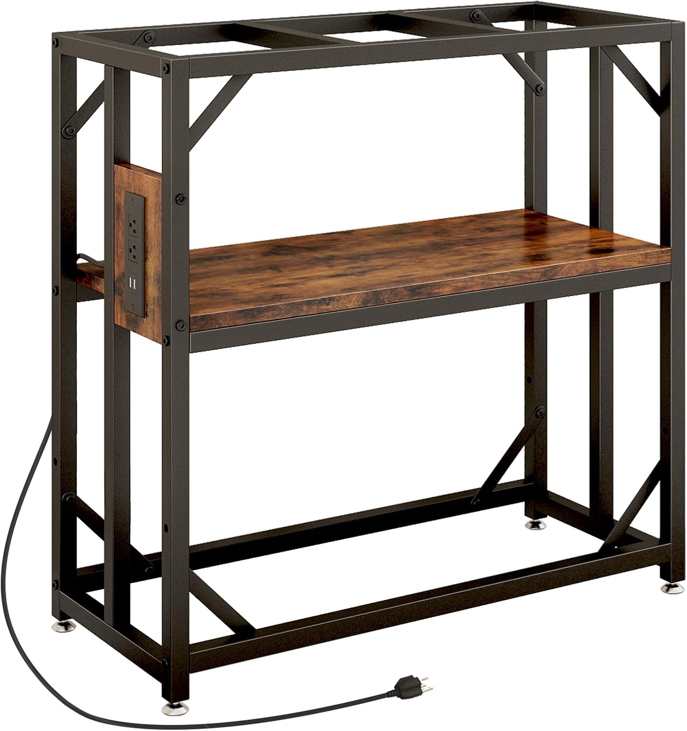 20-29-37 Gallon Fish Tank Stand with Power Outlet,Adjustable Aquarium Stand, Heavy Duty Terrarium Stand,Metal Frame Reptile Turtle Tank Stand Suitable for Home Office,600LBS Capacity, Rustic Brown