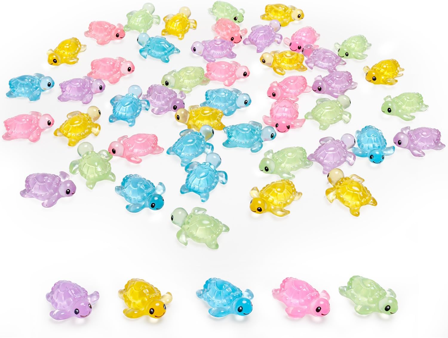 Bbiamsleep 200 Pcs Miniature Turtle Figurines - Resin Mini Sea Turtle Animal Figurines for Fairy Garden & Micro Landscape Decor (Glow in the Dark, Luminous)