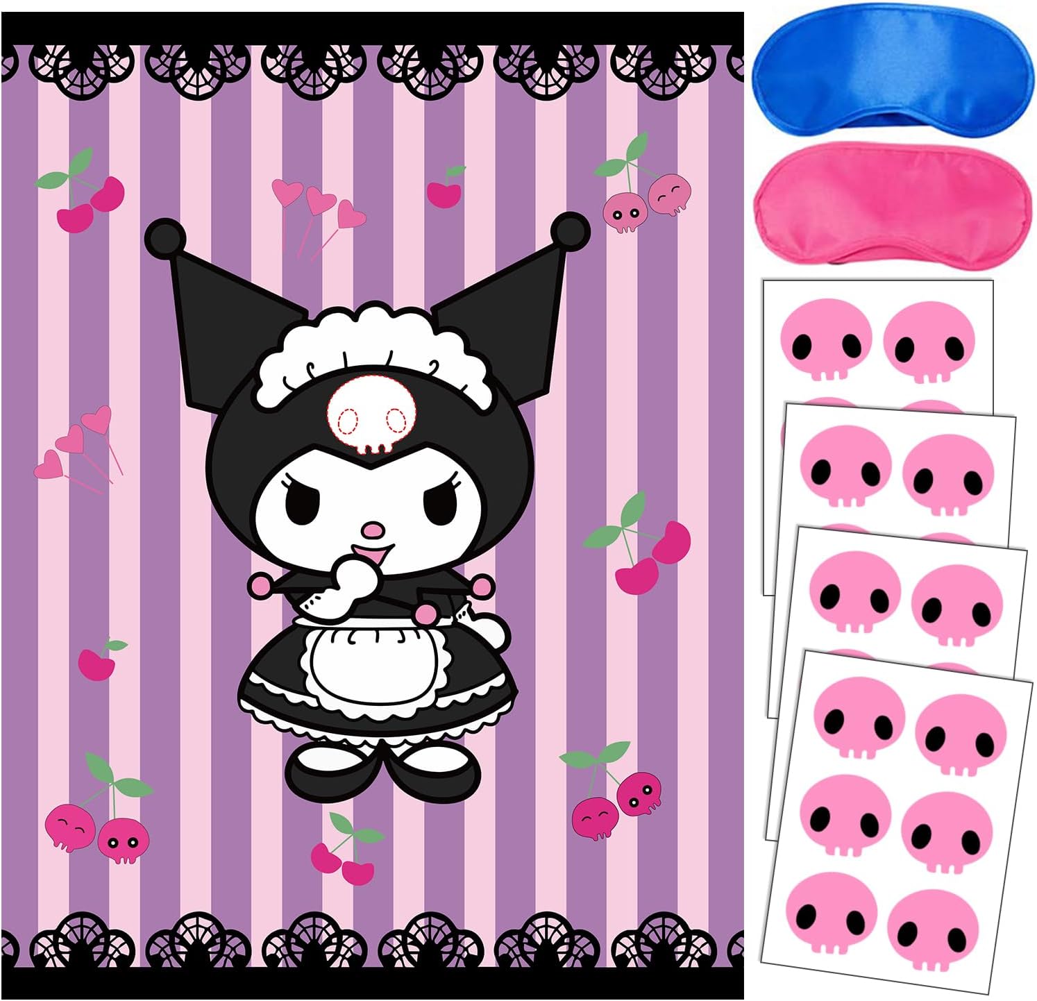 Kuromi Birthday Party Supplies, Kuromi Party Games for Boys Girls, Large Poster 24PCS Stickers for Kuromi Birthday Favors Decorations