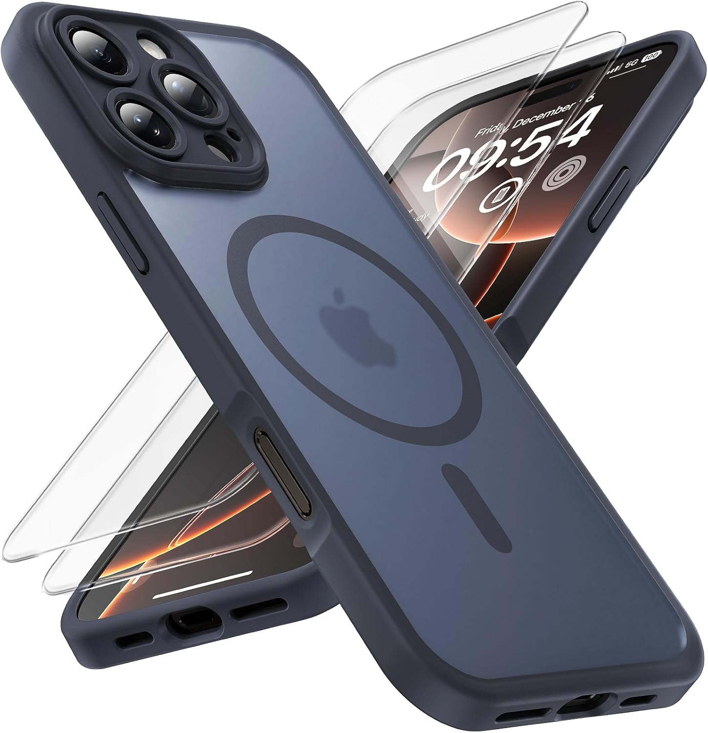 TOCOL 3 in 1 Magnetic for iPhone 16 Pro Case, Upgraded Full Camera Protection, Compatible with Magsafe, Drop Protection, Translucent Matte Back Bumper Phone Cover 6.3-Inch (Black)