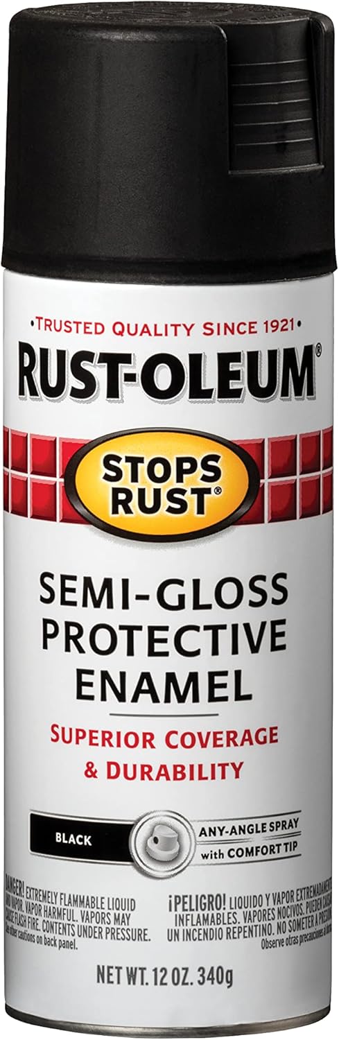Rust-Oleum 7798830 Stops Rust Spray Paint, 12 oz, Semi-Gloss Black