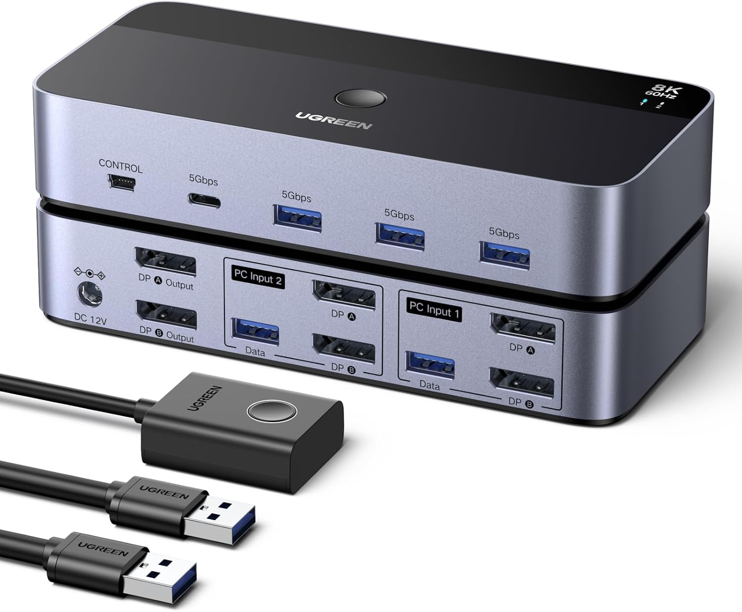UGREEN Displayport KVM Switch 2 Monitors 2 Computers Support 8K@60Hz