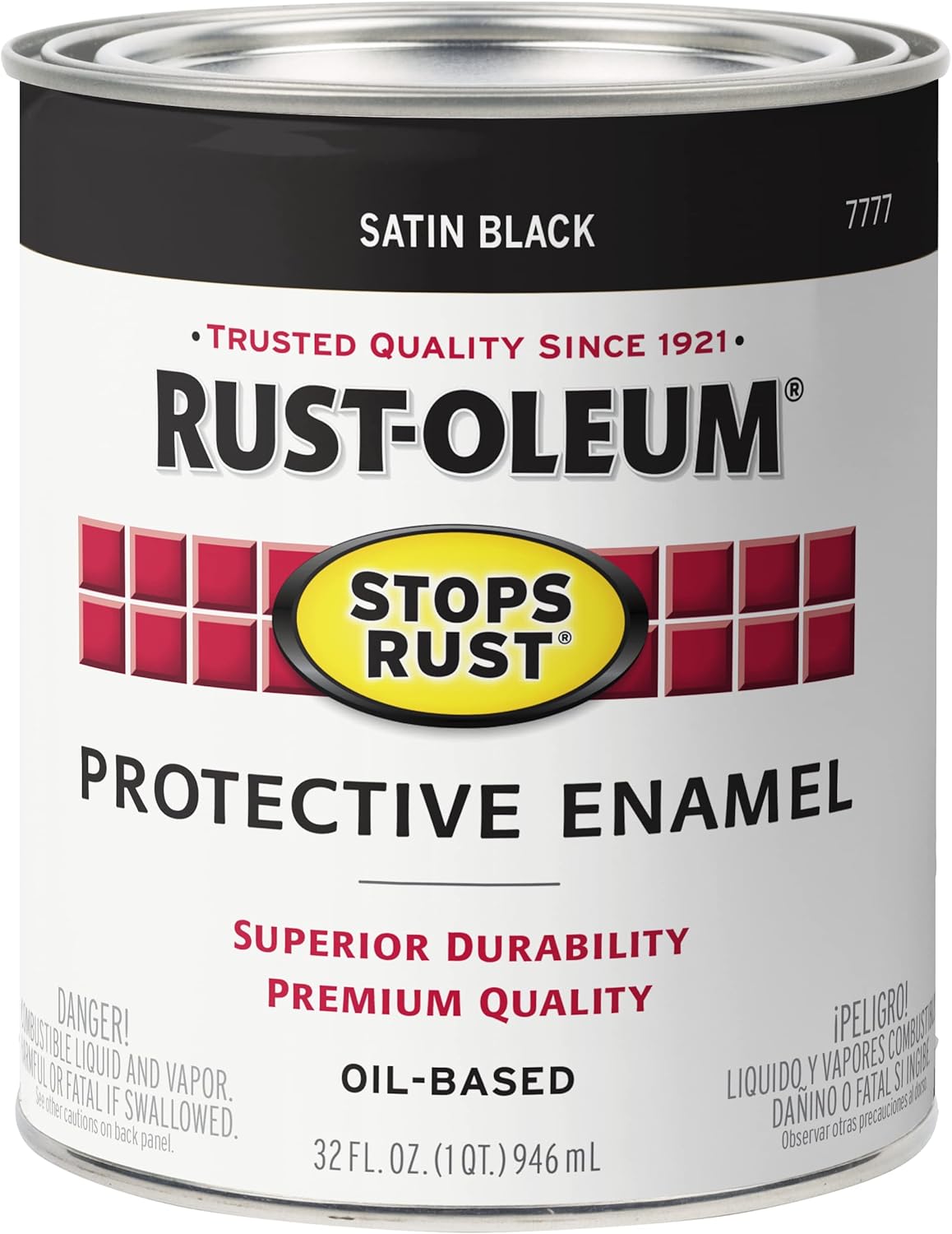 Rust-Oleum 7777502 Protective Enamel Paint Stops Rust, 32-Ounce, Black Satin Finish, 1 Quarts (Pack of 1)