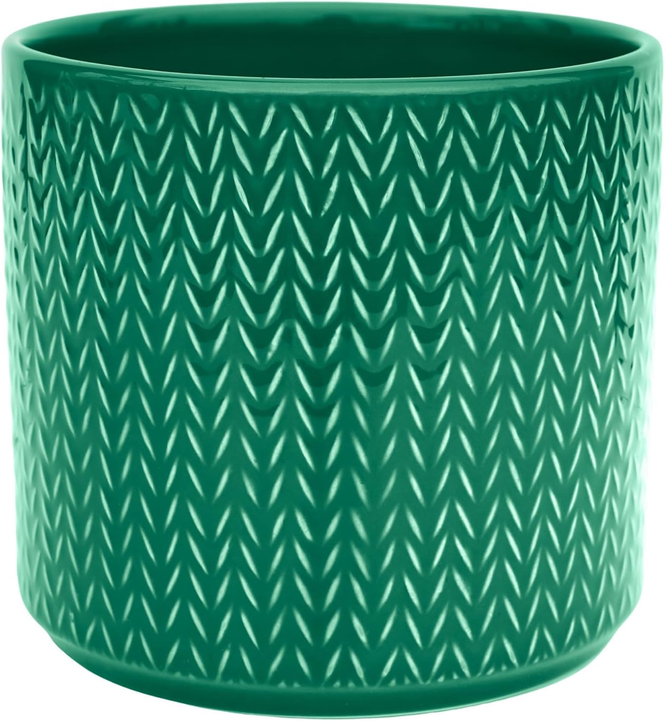 Ivyline Planter in Emerald Ceramic with Chevron Print - Tall Design and Slim Silhouette - Waterproof Indoor Round Flower Pot - H15 x D15 cm