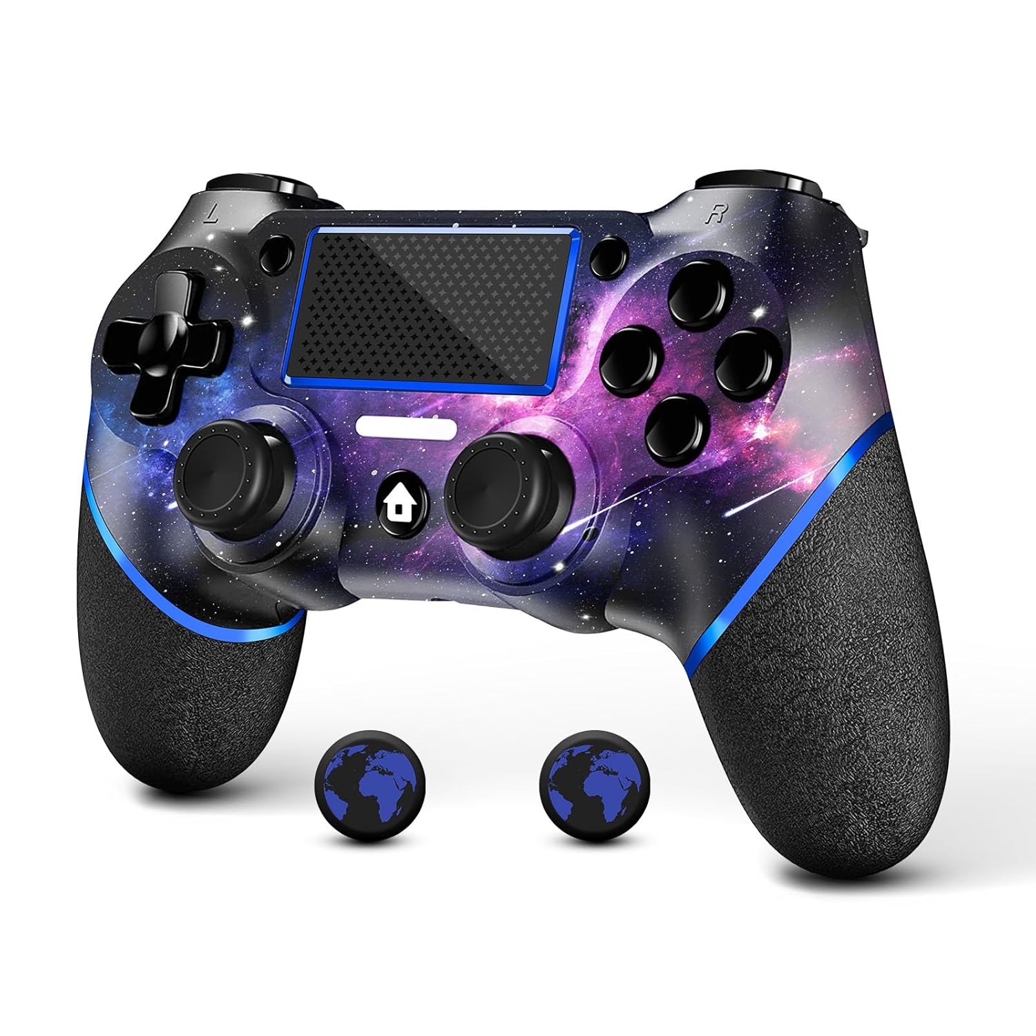 Wireless Controller for PS4, Custom Design V2 Gamepad Joystick for PS4 with Non-Slip Grip of Both Sides and 3.5mm Audio Jack! Thumb Caps Included! (Galaxy)