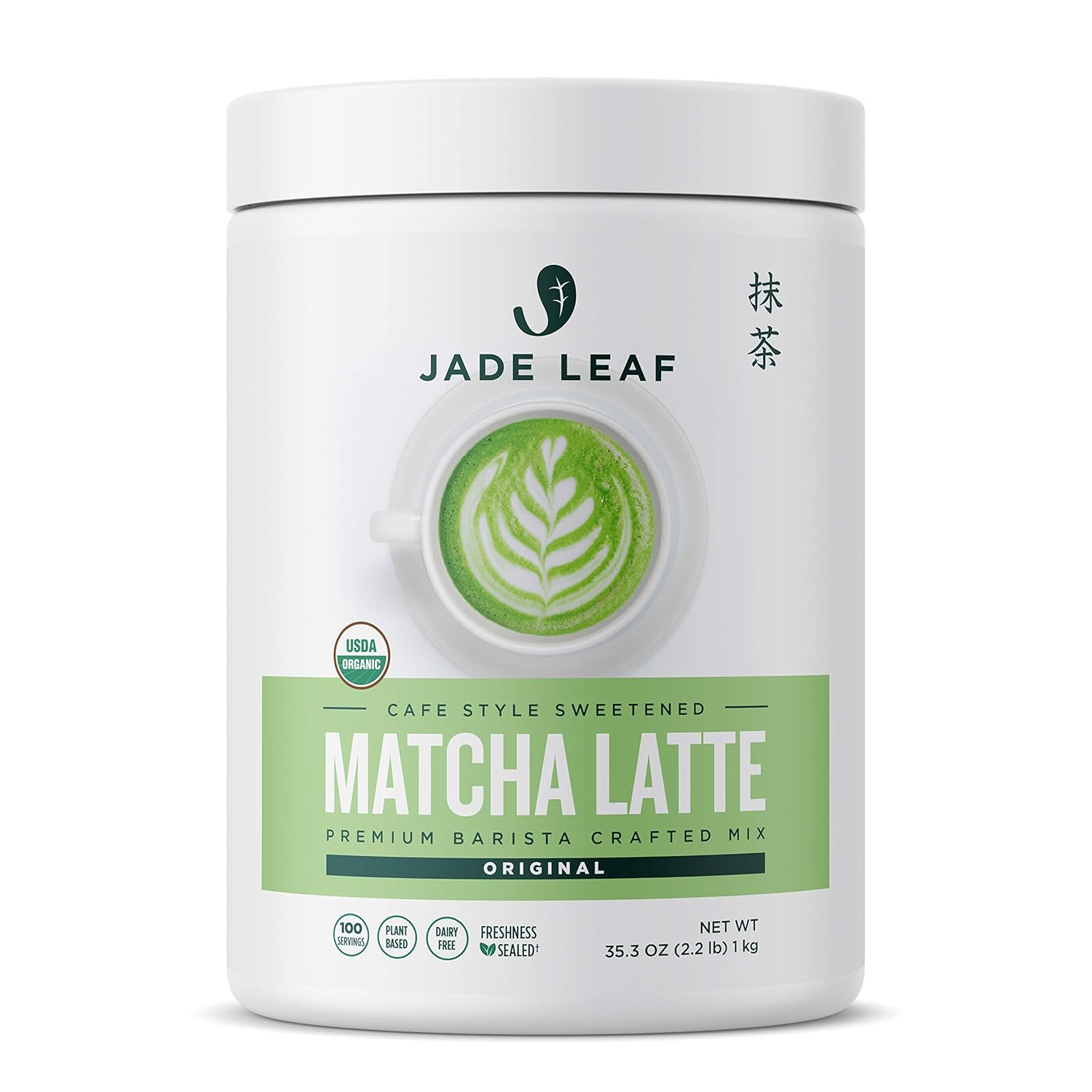 Jade Leaf Matcha Organic Cafe Style Sweetened Matcha Latte Green Tea Powder, Premium Barista Crafted Mix - Authentically Japanese, 100 Servings (2.2 Pound Bulk Tub)