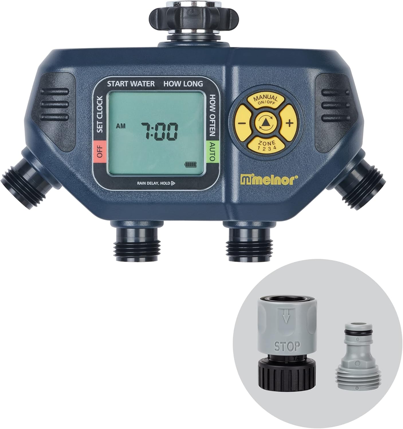 Melnor 65140AMZ 4 Zone Digital Timer, Black, Yellow