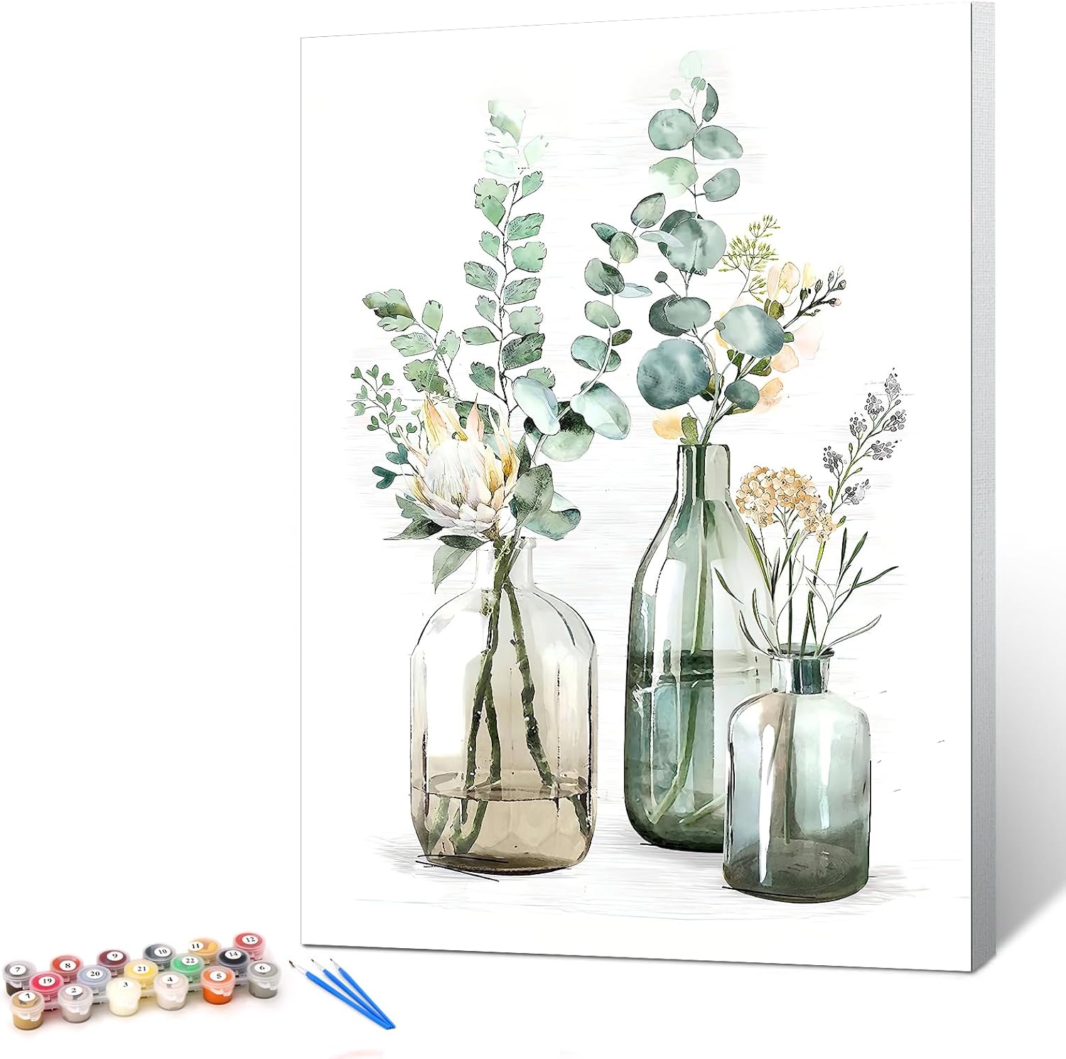 Ginkko Paint by Numbers Kit for Adults Beginner & Kids Ages 8-12 with Wooden Frame Easy Acrylic on Canvas 9x12 inch with Paints and Brushes, Bottle Flower(Include Framed)