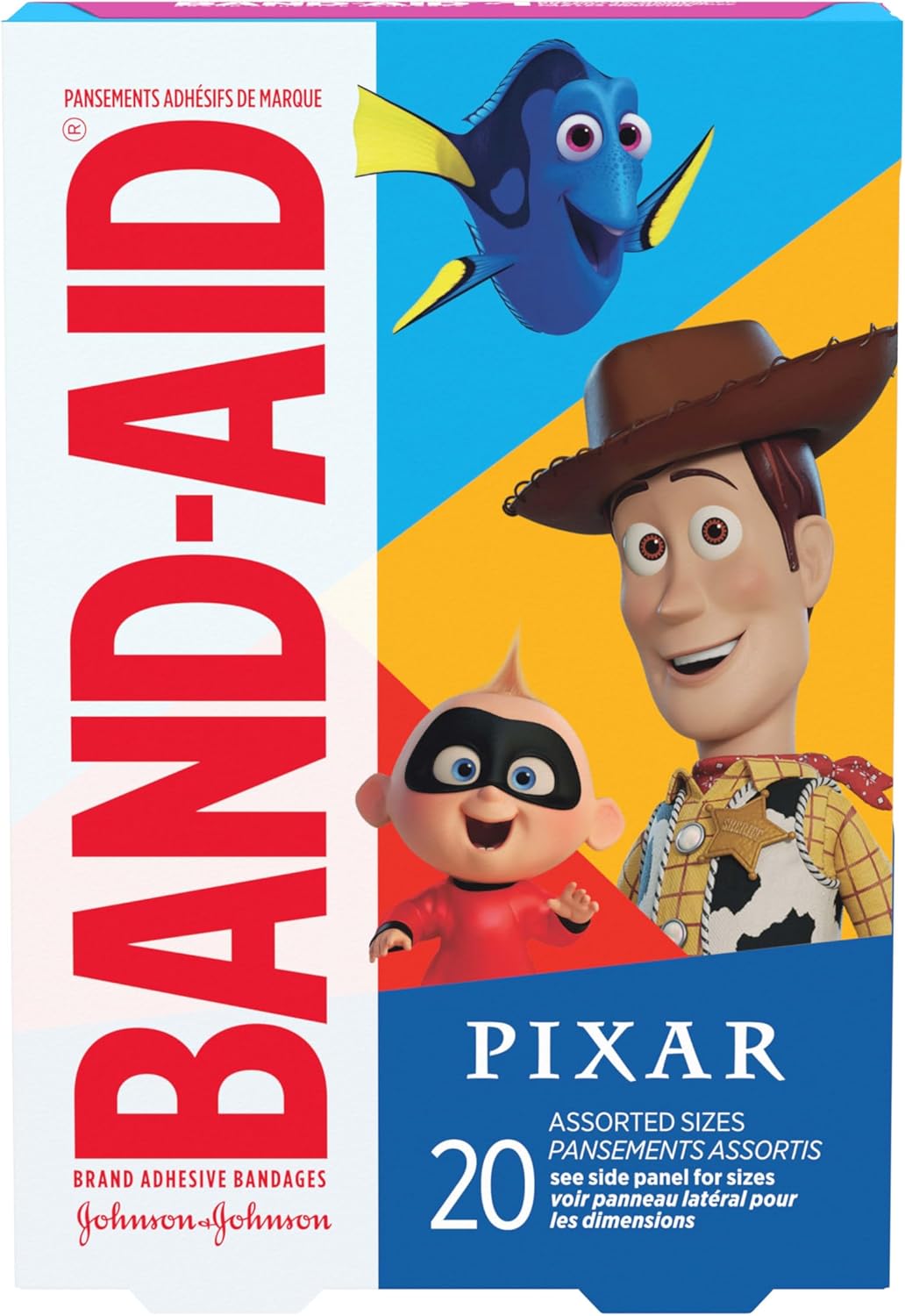 Band-Aid Brand Adhesive Bandages for Minor Cuts & Scrapes, Wound Care Featuring Disney/Pixar Mashup Characters, Fun Bandages for Kids and Toddlers, Assorted Sizes, 20 Count