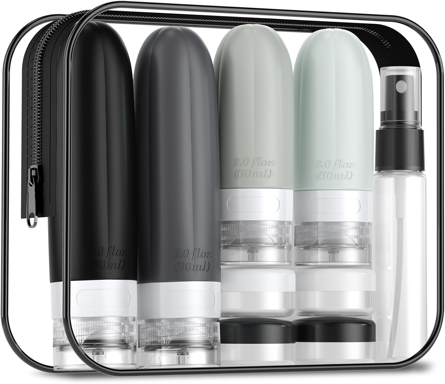 Gemice 16 Pack Travel Bottles Set, CAA Approved Leak Proof Silicone Squeezable Containers for Toiletries, Refillable Accessories 60ml 90ml for Conditioner, Shampoo, Lotion & Body Wash (BPA Free)