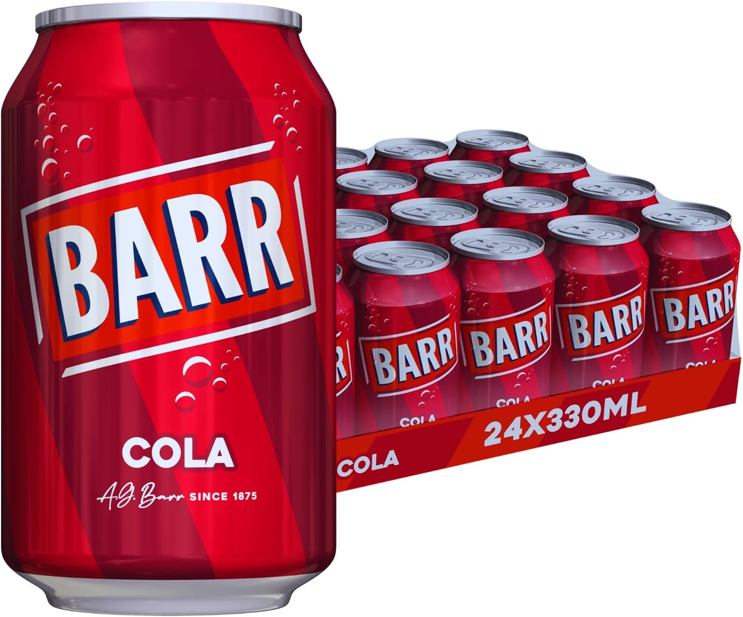 BARR since 1875, Classic Cola, 24 pack Fizzy Drink Cans, Low Sugar, 24 x 330 ml