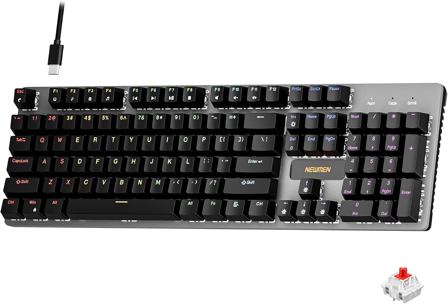 Newmen GM325Pro Mechanical Keyboard,Gaming Keyboard 104 Keys Red Switches | Rainbow LED Backlit,Metal Panel,ABS Black Keycaps,Wired Gaming Mechanical Keyboard for Windows ,Linear Red Switches,QWERTY