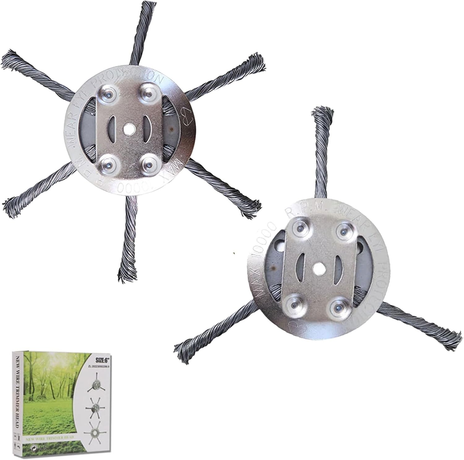 2PCS 6Inch Steel Wire Grass Trimmer Head, 2025 New String Trimmer Replacement Head, Fits Electric Weed Trimmer with 5.5mm(0.2inch) Bore Size, 6Inch Wired Trimmer Blade for Lawn Mower Tray