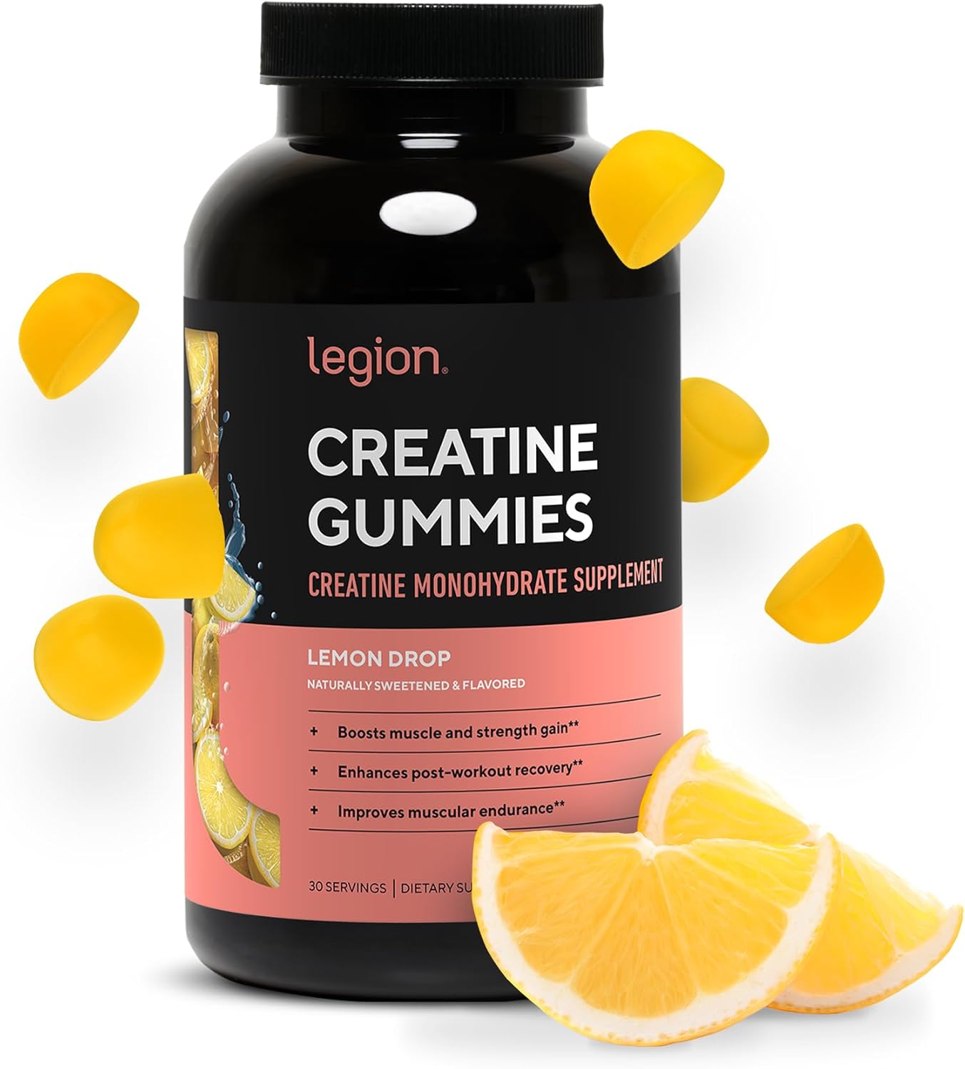LEGION Creatine Monohydrate Gummies - Clean Creatine Gummies for Muscle Gain, Improving Endurance & Post Workout Recovery - Creatine Supplement for Maximum Absorption (150 Lemon Drop Gummies)