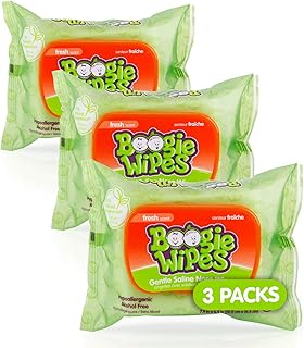 Saline Nose Wipes by Boogie, for Baby & Kids, Face, Hand & Body, FSA/HSA Eligible, Made with Vitamin E, Aloe, and Natural Saline, Fresh Scent, 90 Count (Pack of 1)