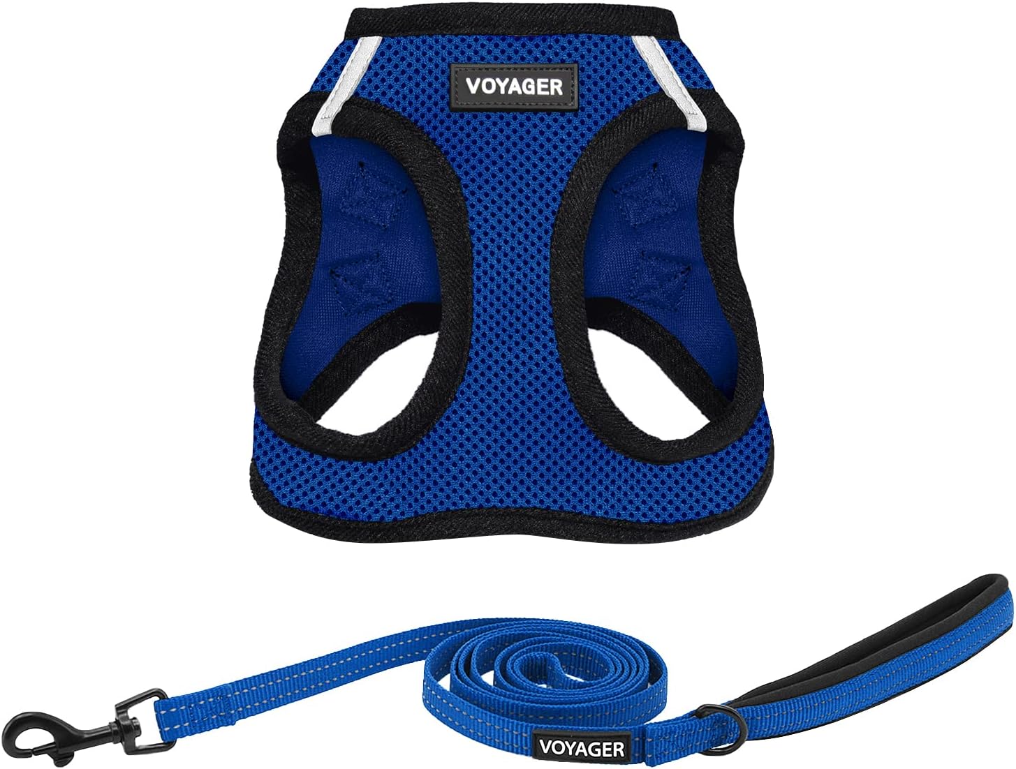 Voyager Step-in Air All Weather Mesh Harness and Reflective Dog 5 ft Leash Combo with Neoprene Handle, for Small, Medium and Large Breed Puppies by Best Pet Supplies - Blue, Small