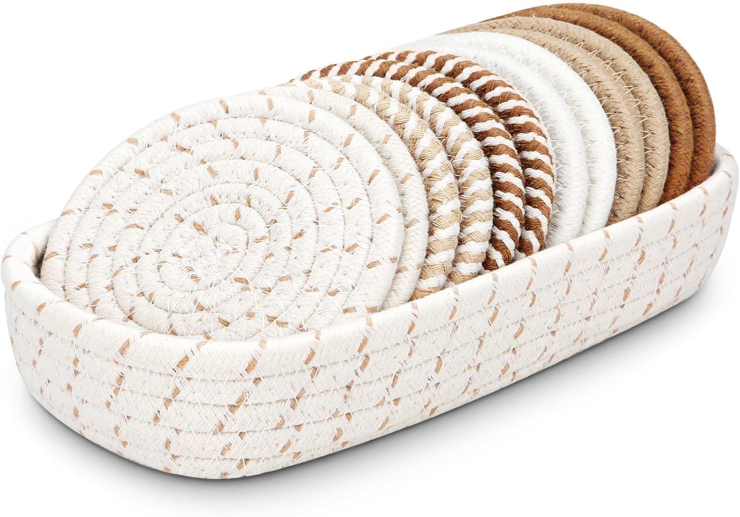 Coasters for Drinks, 12 Pack Coasters, Coaster Set of 6 Color, Suitable for Morhers Day, Gift for Mothers Day Best Choice, Mom Gifts, Brown + Basket, Dining Room Decor, Ditchen Table Decor