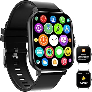 Smart Watch, 1.81" Upgraded Full Touchscreen Smart Watch for Android iPhones with Heart Rate Blood Pressure Monitor, Multiple Sports Fitness Tracker with Smart Watches for Women Men (Black)