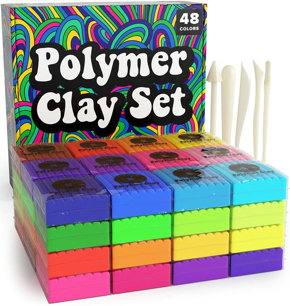 Oven Bake Polymer Clay Set, 48 Colors Modeling Clay Kit for Sculpting, Jewelry Making, Beads, Earrings, Molds, and Crafts