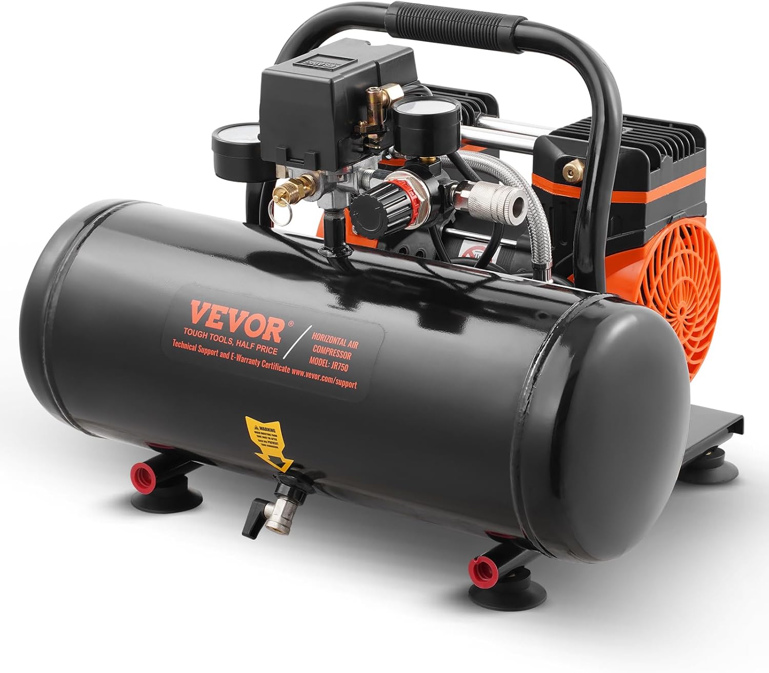 VEVOR Air Compressor, 2 Gallon Steel Tank, 1HP 2.1CFM @ 90PSI Oil Free Air Compressor & Max. 120PSI Pressure, 81dB Ultra Quiet Portable Compressor for Auto Repair, Tire Inflation, Spray Painting, 120V