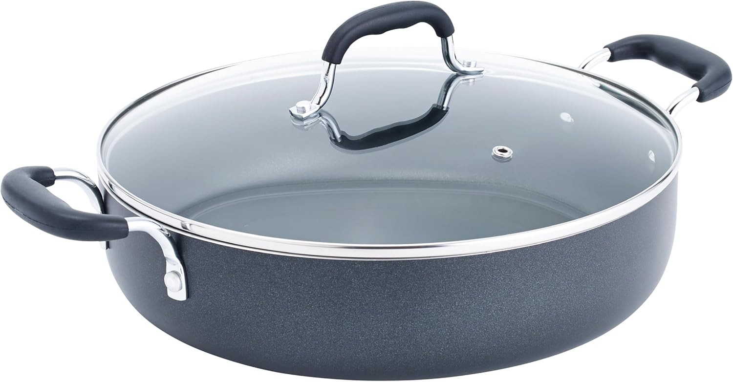 T-fal Specialty Nonstick 5 Qt Stock Pot with Lid Soup Pot, 5 Quart Casserole with Lid, Easy to Clean Non Stick Cooking Pot Cookware, Dark Blue