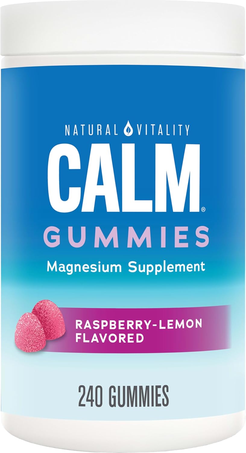 Natural Vitality Calm, Magnesium Citrate Supplement, Stress Relief Gummies, Supports a Healthy Response to Stress, Gluten Free, Vegan, Raspberry Lemon, 240 Gummies (Packaging May Vary)