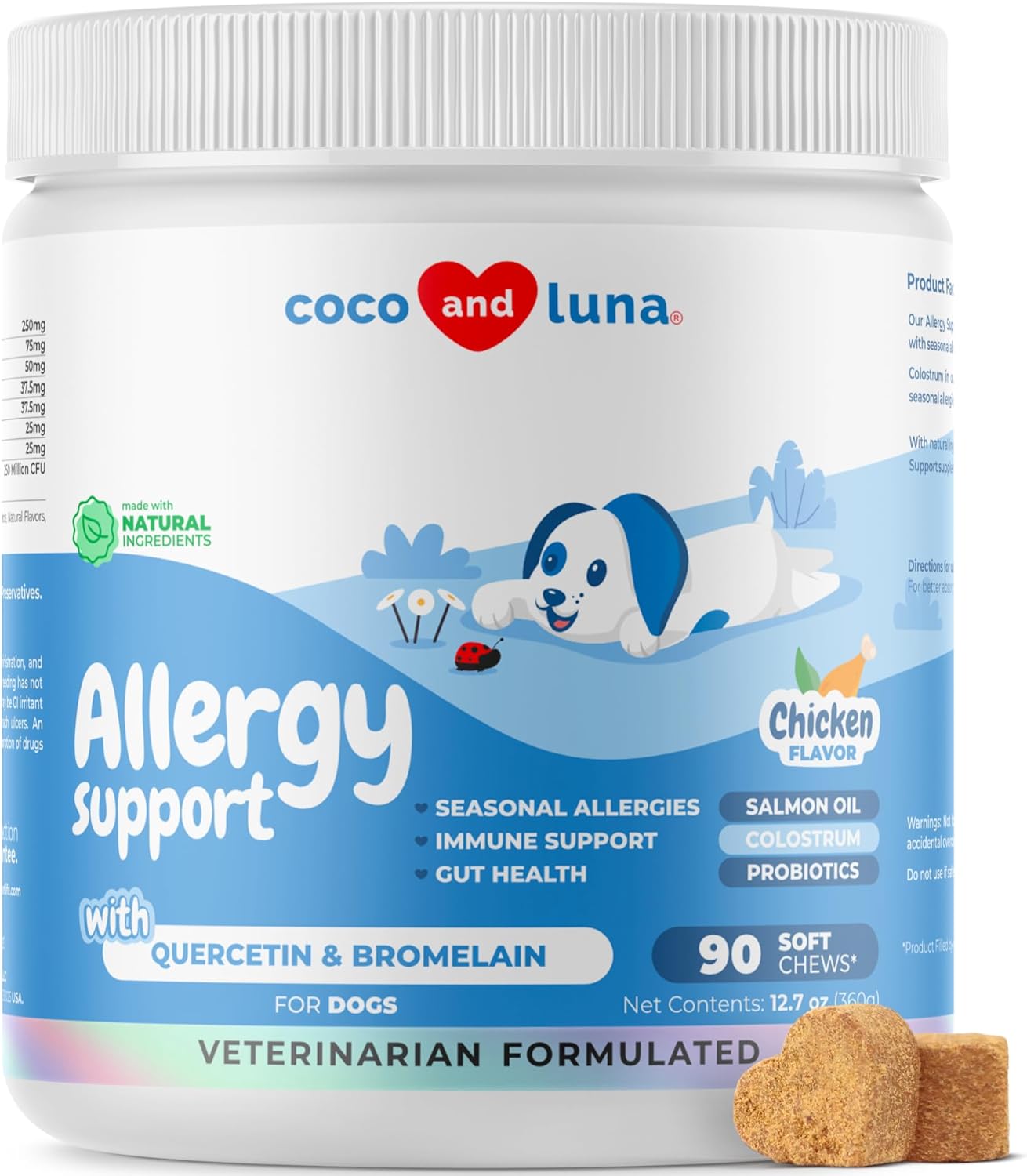 Dog Allergy and Itch Relief - 90 Soft Chews - with Probiotics, Salmon Oil, Colostrum, Quercetin, and Turmeric - Anti Itch Supplement, Support for Skin and Seasonal Allergies