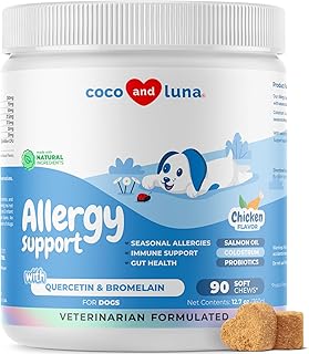 Dog Allergy and Itch Relief - 90 Soft Chews - with Probiotics, Salmon Oil, Colostrum, Quercetin, and Turmeric - Anti Itch Supplement, Support for Skin and Seasonal Allergies