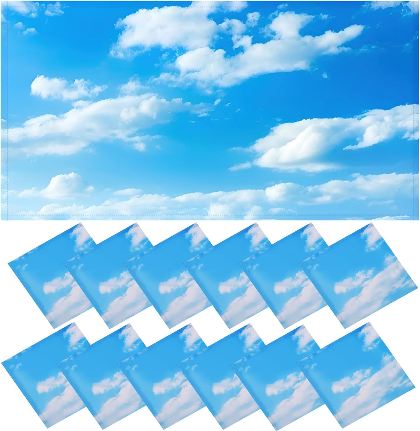 Torixqi12 Pcs Fluorescent Light Covers for Ceiling Lights Classroom, Magnetic Light Filters, Fluorescent Light Diffuser Covers for Office, Hospitals, Home 4 x 2 Feet (Blue sky and white clouds)