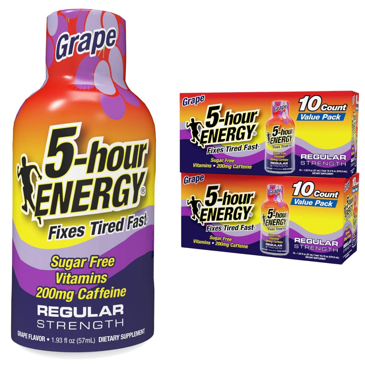 5-hour ENERGY Regular Strength Grape Energy Shot 1.93oz, 20-Pack – Sugar Free Caffeine Energy Booster with B-Vitamins & Amino Acids – Zero Calorie