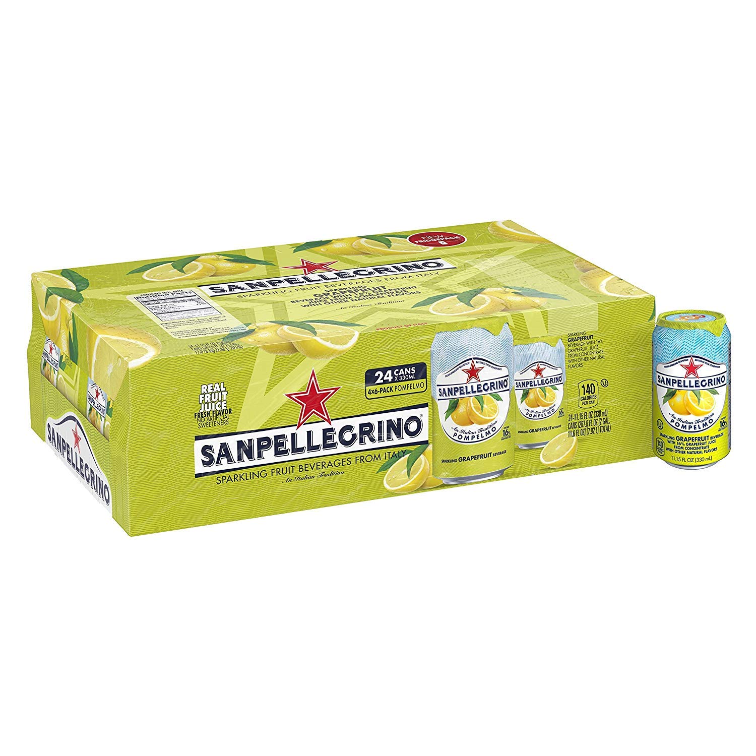 Sanpellegrino Italian Sparkling Drink Pompelmo, Sparkling Grapefruit Beverage, 24 Pack of 11.15 Fl Oz Cans