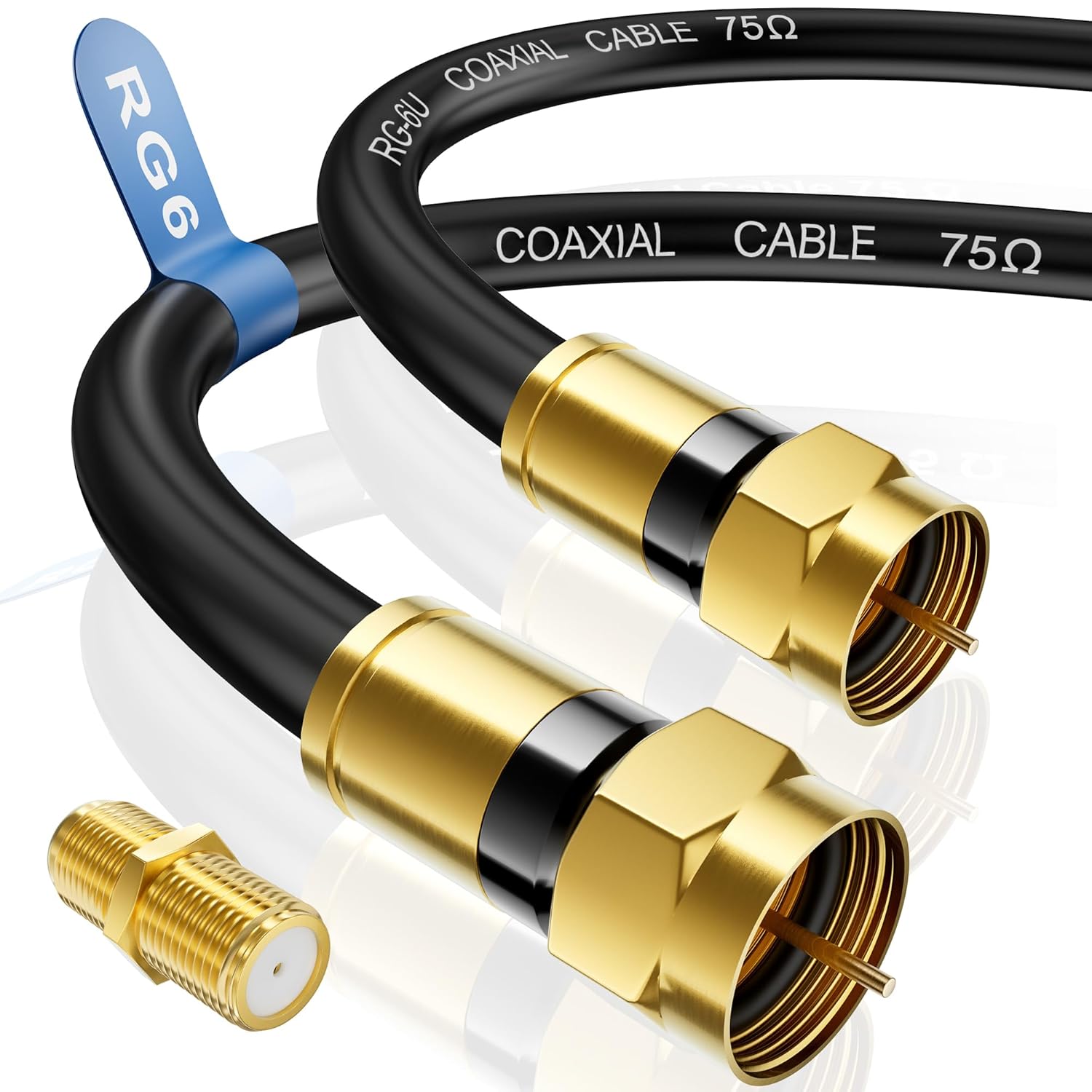 Nixsto RG6 Coaxial Cable, 3FT 6FT 10FT 15FT 25FT 50FT 100FT Coax Cable Cord with Gold F-Type Connector, High Speed Internet, Digital TV Aerial for HDTV, Satellite, Antenna, Modem with Extender- 1.5ft