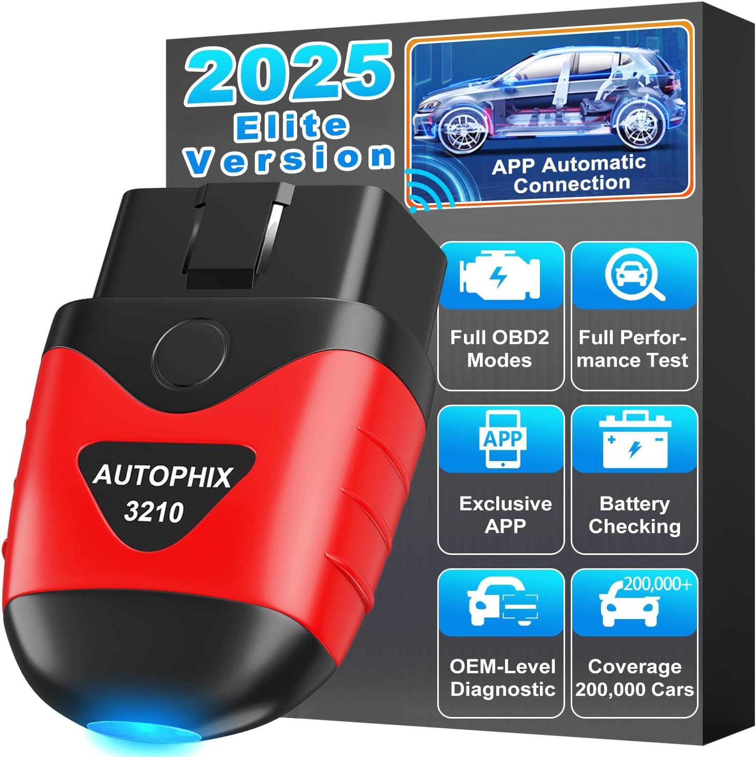 AUTOPHIX 3210 OBD2 Scanner Bluetooth Code Reader – Wireless OBDII Car Diagnostic Tool for Check Engine Light, I/M Readiness, Battery & Performance Test, No Subscription Fee for iPhone & Android