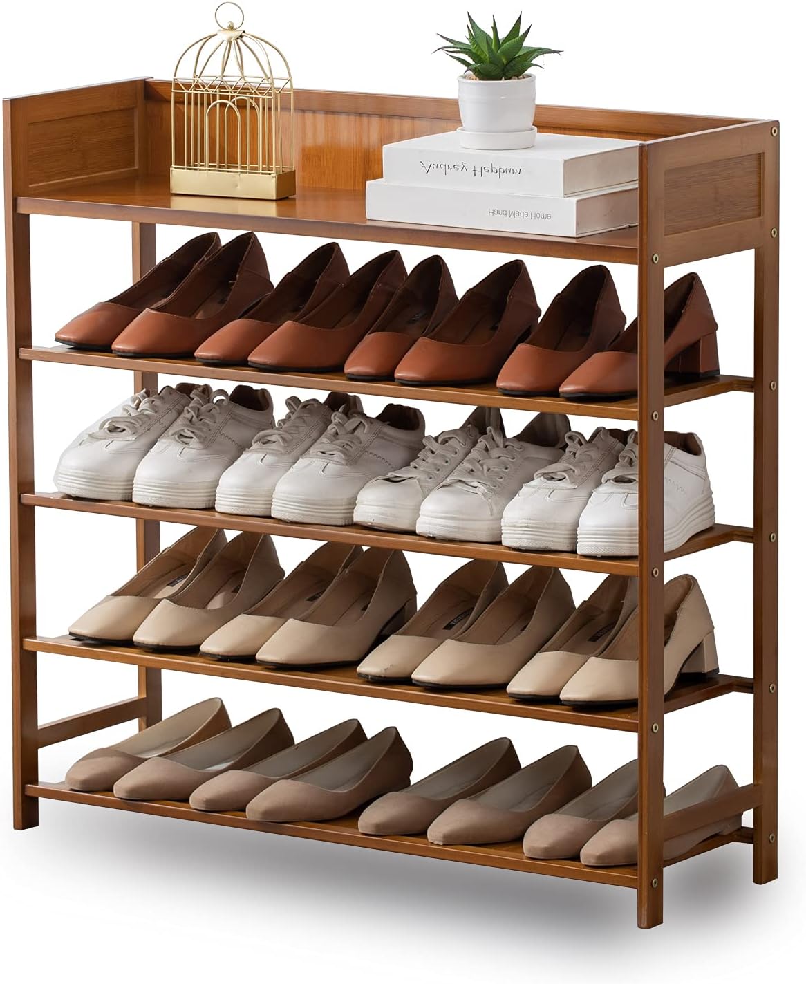 latifolia Shoe Rack, 5-Tier Bamboo Shoe Rack Organizer for Entryway, Brown(31.50''L)