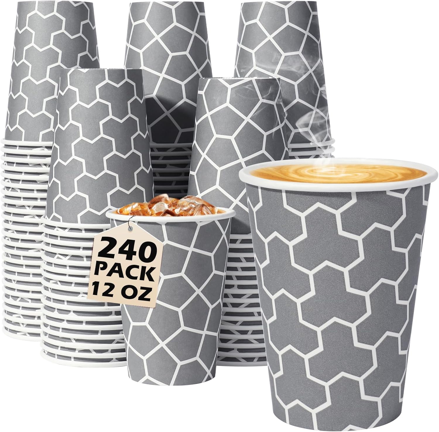 Coffee Cups 12 oz Paper Cups 240 Count, Disposable Coffee Cups, Hot/Cold Beverage Drinking Cups for Water, Coffee, Tea, Juice